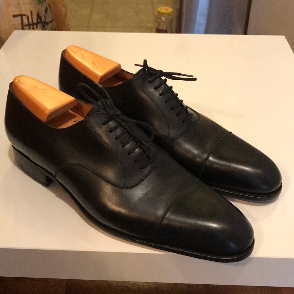 J.M. Weston black leather oxfords 10